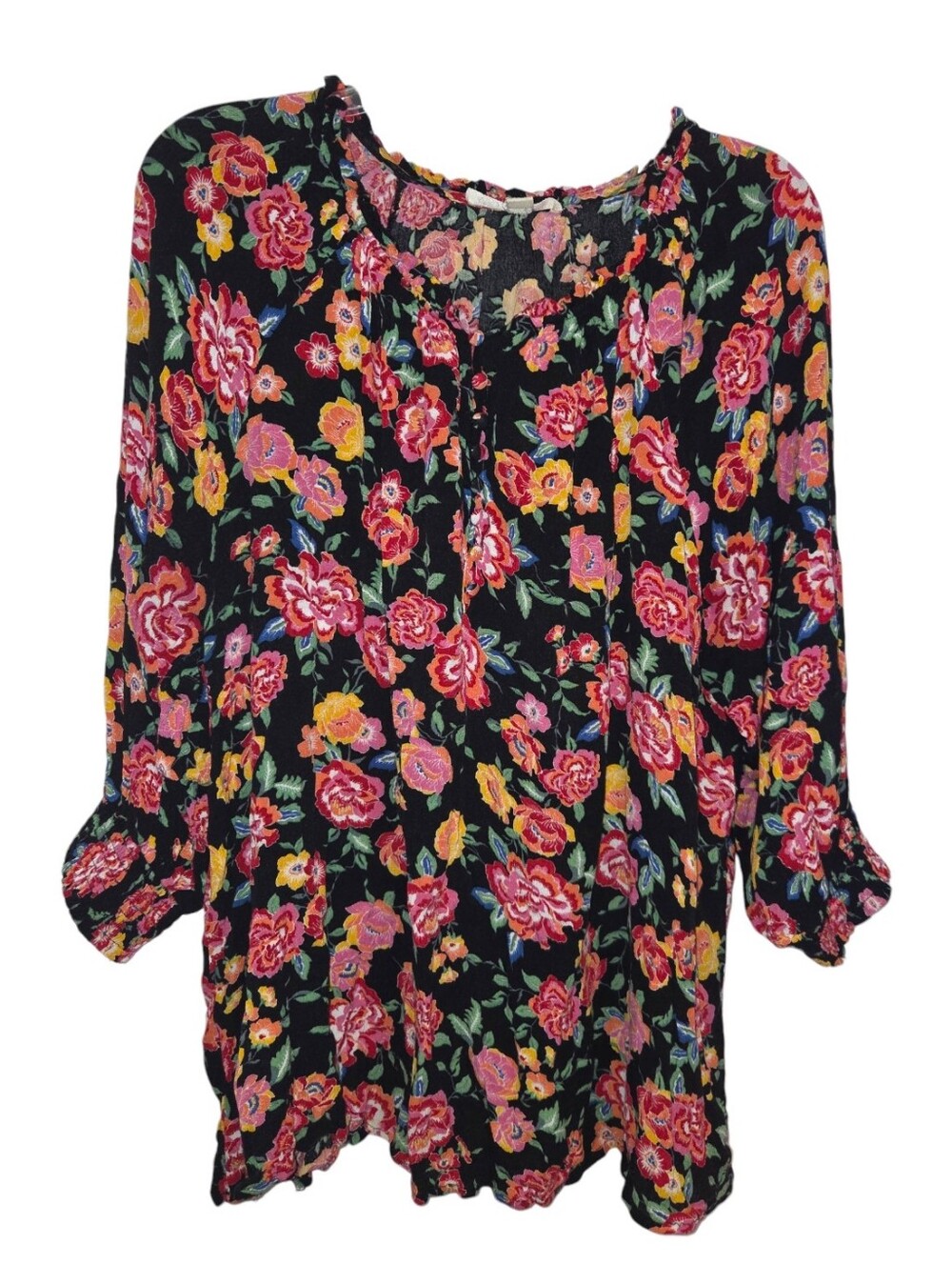 Floral Indigo Rose Peasant Blouse